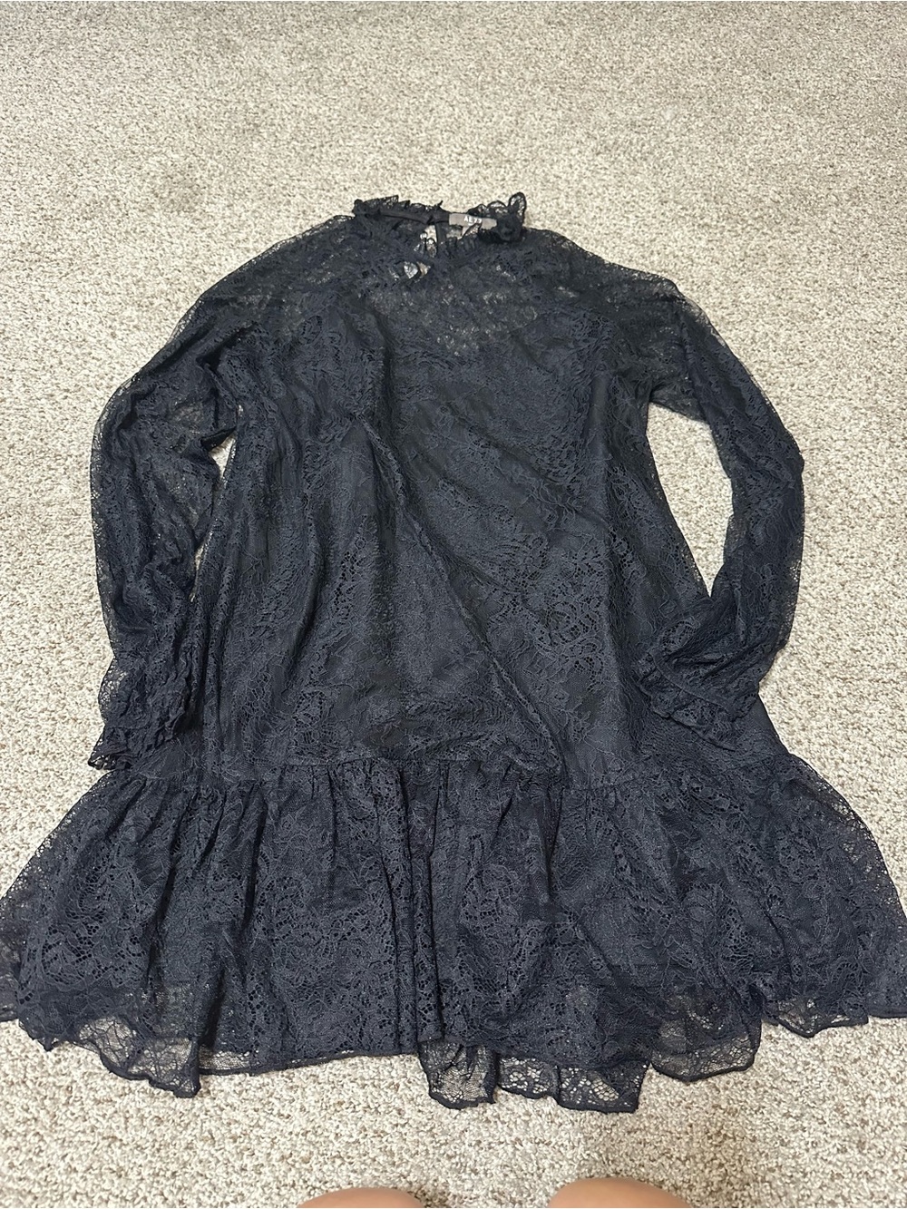 NWT American Eagle Outfitters Black Lace Long-Sleeve Ruffle-Hem Dress